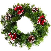 Guirlanda Decorada 30 cm Pinha e Azevinhos Decoração Natal