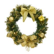 Guirlanda Decorada 36cm Laço Dourado Porta Enfeite Natalino Premium Decoração Casa Natal