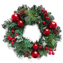 Guirlanda Enfeite De Natal Nevada Para Porta Com Bolas Pinhas Azevinho 30cm Decoração Natalina