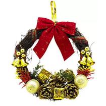 Guirlanda Enfeite De Natal Para Porta Com Galhos Laço Decorado 23cm Decoração Natalina