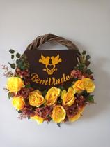 Guirlanda floral e enfeite de porta bem vindos 50x40cm