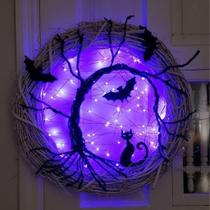 Guirlanda halloween led decoração festa morcego gato galhos