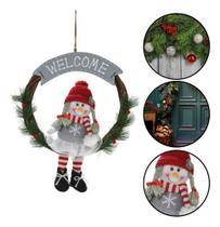 Guirlanda Natal Porta Madeira Boneco Crochê Welcome 40cm Guirlanda Natal Porta Madeira Boneco Crochê Welcome 40cm