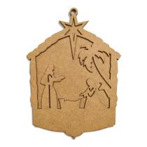 Guirlanda natalina 3D de MDF com desenho do presépio nascimento de Jesus enfeite para decoração de Natal