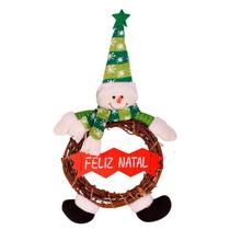Guirlanda Natalina Boneco de Neve em Madeira 40cm com Placa Feliz Natal Guirlanda Natalina Boneco de Neve em Madeira 40cm com Placa Feliz Natal