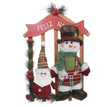 Guirlanda Natalina De Madeira Enfeite De Porta Decorada 44cm