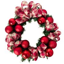 Guirlanda Natalina Decorada Laço Xadrez Bolas Vermelhas Guirlanda Natalina Decorada Laço Xadrez Bolas Vermelhas