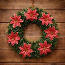 Guirlanda Natalina Enfeite De Porta Decoração Flores De 40cm
