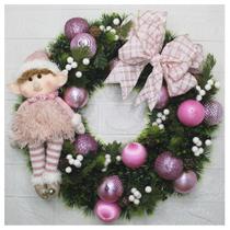 Guirlanda Natalina Enfeite De Porta Natal Duende Rosa 45cm - Gici Christmas