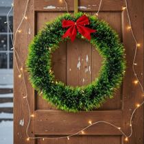 Guirlanda Natalina Enfeite Porta Decorada Com Laço Vermelho