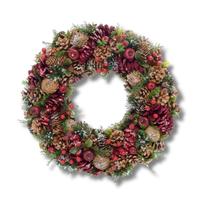 Guirlanda Natalina Pinhas 34 cm Vermelho Luxo Porta Enfeite Natal Decoração Premium