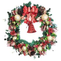 Guirlanda Natalina Vermelha Sino 80Cm Enfeite De Natal Guirlanda Natalina Vermelha Sino 80Cm Enfeite De Natal