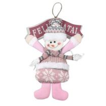 Guirlanda papai noel/boneco de neve com placa feliz natal rosa de pendurar