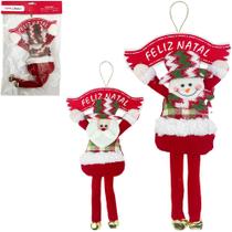 Guirlanda papai noel / boneco de neve xadrez vd com guizo + placa feliz natal 32x18cm