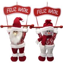 Guirlanda Papai noel ou boneco de neve vermelho decorativo com placa feliz natal de poliéster