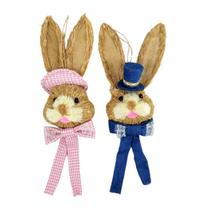 Guirlanda Páscoa Coelho Casal Decorada 23Cm Jeans Rosa P 2Pç