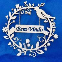 Guirlanda Pássaro BemVindo Mdf Branco Aplique enfeite para porta Guirlanda Pássaro BemVindo Mdf Branco Aplique enfeite para porta