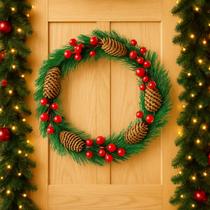 Guirlanda Pinho Pick Verde Natalina Porta Parede 27cm Cenário Vitrine Decorada Clean Natal Grande