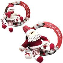 Guirlanda sisal placa feliz natal com papai noel / boneco de neve 35cm - RIO MASTER