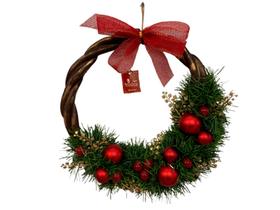 Guirlanda Vime com Pinhas Naturais e Decoração em Vermelho Luxo de 30 cm. Guirlanda Vime com Pinhas Naturais e Decoração em Vermelho Luxo de 30 cm.