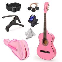 Guitar Master Play Left Handed Pink Wood 30 cm com estojo para crianças