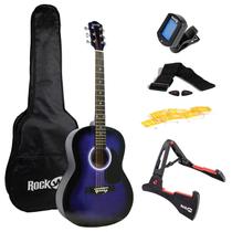 Guitarra acústica RockJam RJW-101-BL-PK com suporte e acessórios