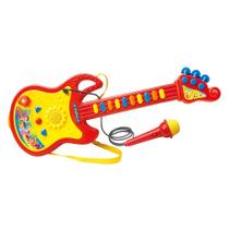 Guitarra c/ Microfone Brinquedo Infantil Bebês Musical Som Luzes