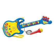 Guitarra Com Microfone Azul e Amarelo - Dm Toys (DMT 5379)