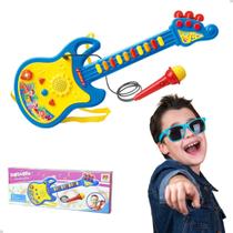 Guitarra Com Microfone Brinquedo Infantil Bebê Musical Luzes - DM Toys