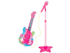 Guitarra com Microfone Brinquedo Infantil Musical Rock Show DM Toys DMT5893 Rosa