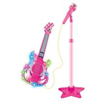 Guitarra Com Microfone E Pedestal Brinquedo Com Luz Som Rosa
