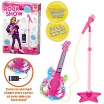 Guitarra com microfone musical infantil rock pedestal rosa