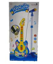 Guitarra Com Microfone Pedestal Infantil Azul - Importway