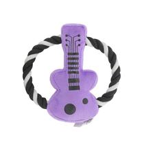 Guitarra de brinquedo de pelúcia para cães roxa com anel de corda para mastigar e guincho