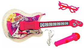 Guitarra De Brinquedo Rosa Com Som e Luz + Microfone e Óculos Girls Rock