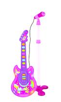 Guitarra E Microfone Infantil Som Luz Música Rosa