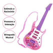 Guitarra Elétrica Infantil Brinquedo Luz Som Violão Rosa