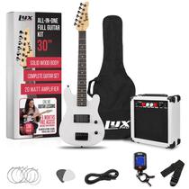Guitarra elétrica LyxPro de 30 polegadas com kit inicial para crianças branca