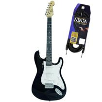 Guitarra elétrica stratocaster ewa ewr10 preto destro maple profissional tamanho padrão adulto + cabo santo angelo p10