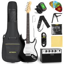 Guitarra elétrica STRICH SST-S10 tamanho completo com amplificador de 10W e acessórios