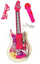 Guitarra Girls Rock Brinquedo Infantil Rosa Musical Com Microfone e Óculos