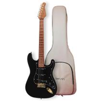 Guitarra Hardy S 901 Strato Preta e Dourada 3 Captadores, 21 Trastes com Capa