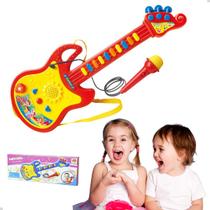 Guitarra Infantil Brinquedo Bebês Criança Com Microfone Alça 3 Modos Som Violaozinho - DM Toys