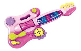 Guitarra Infantil Com Luz E Som Rosa Multikids