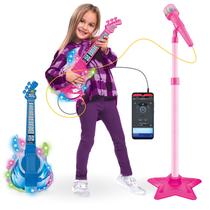 Guitarra Infantil com Microfone Brinquedo Musical Instrumento com Som e Luz