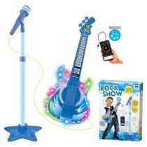 Guitarra Infantil Com Microfone E Pedestal Dm Toys Azul - DM Toys