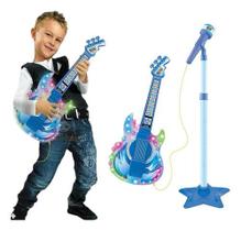 Guitarra Infantil Com Microfone E Pedestal Dm Toys Azul