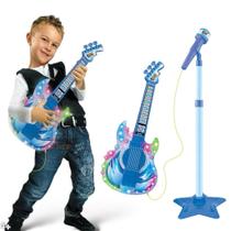 Guitarra Infantil Com Microfone E Pedestal Dm Toys Azul
