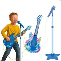 Guitarra Infantil Com Microfone E Pedestal Dm Toys Azul