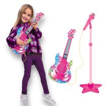 Guitarra Infantil Com Microfone E Pedestal Dm Toys Rosa - DM Toys